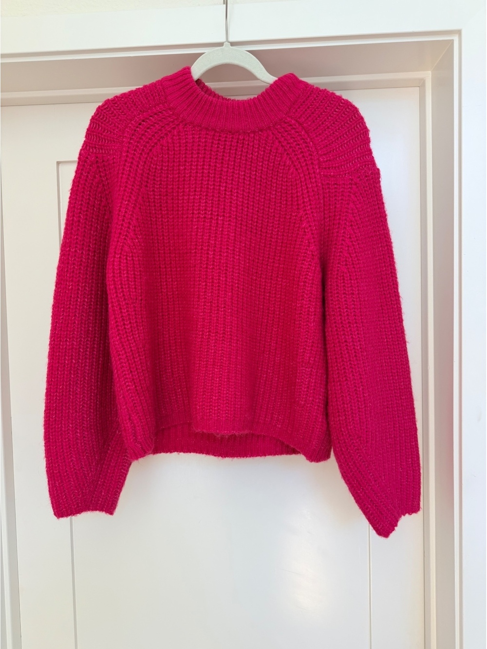 Rebecca Minkoff Chunky Ribbed Knit Sweater Hot Pink Fuchsia Raglan XS